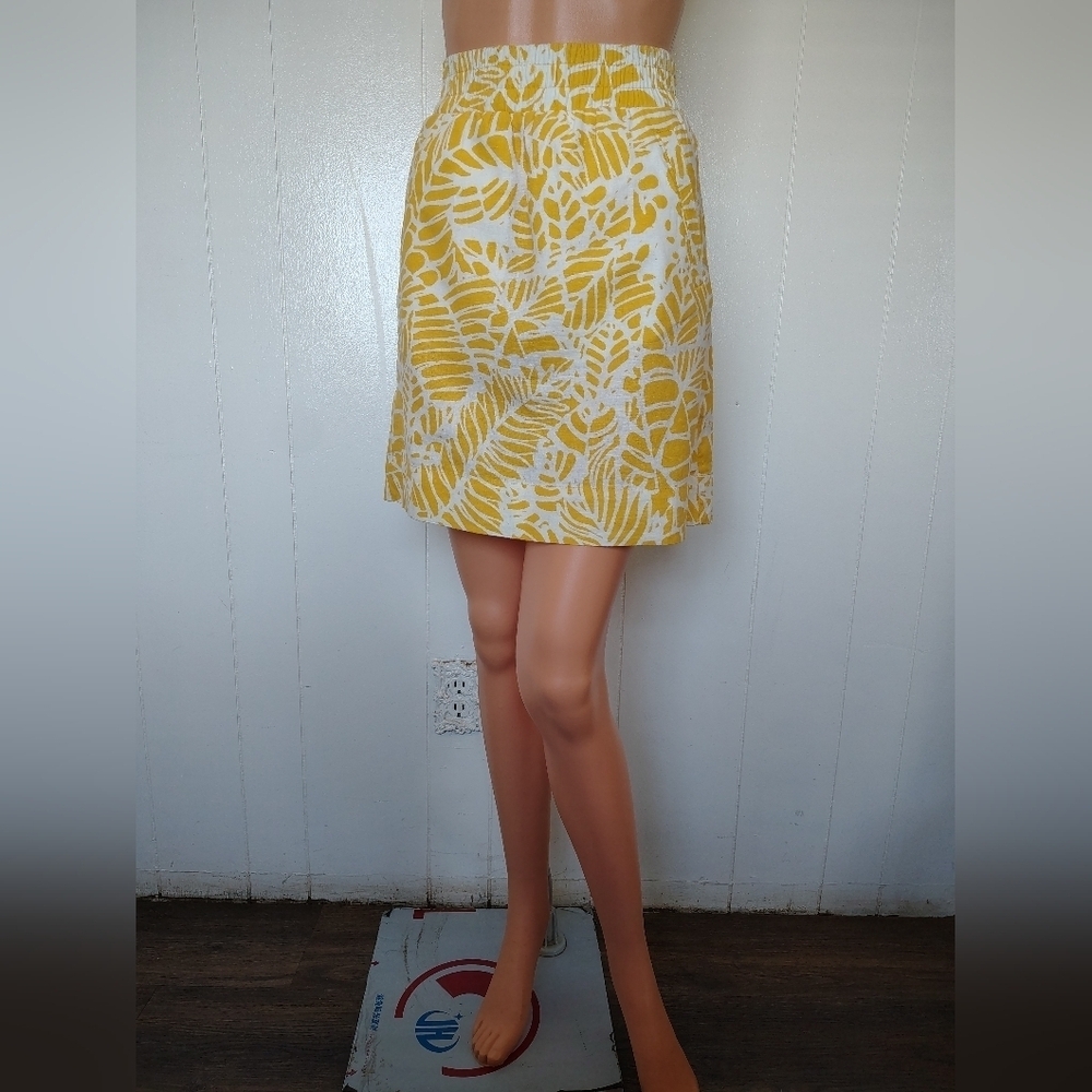 LOFT Yellow Leaf Print A-Line Skirt Size SP